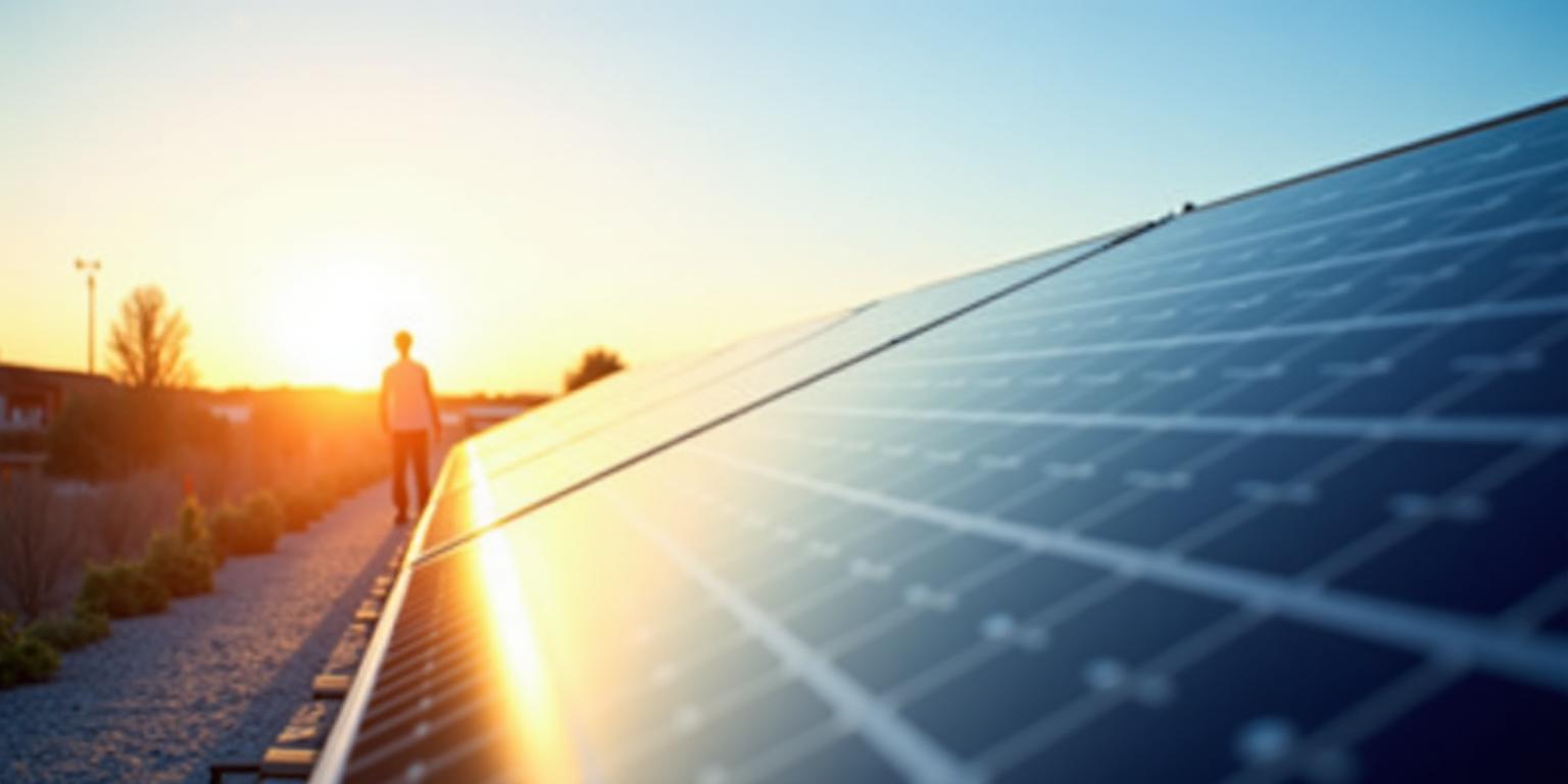 Photovoltaikanlage im Abendlicht als Headerbild der Über-uns-Seite